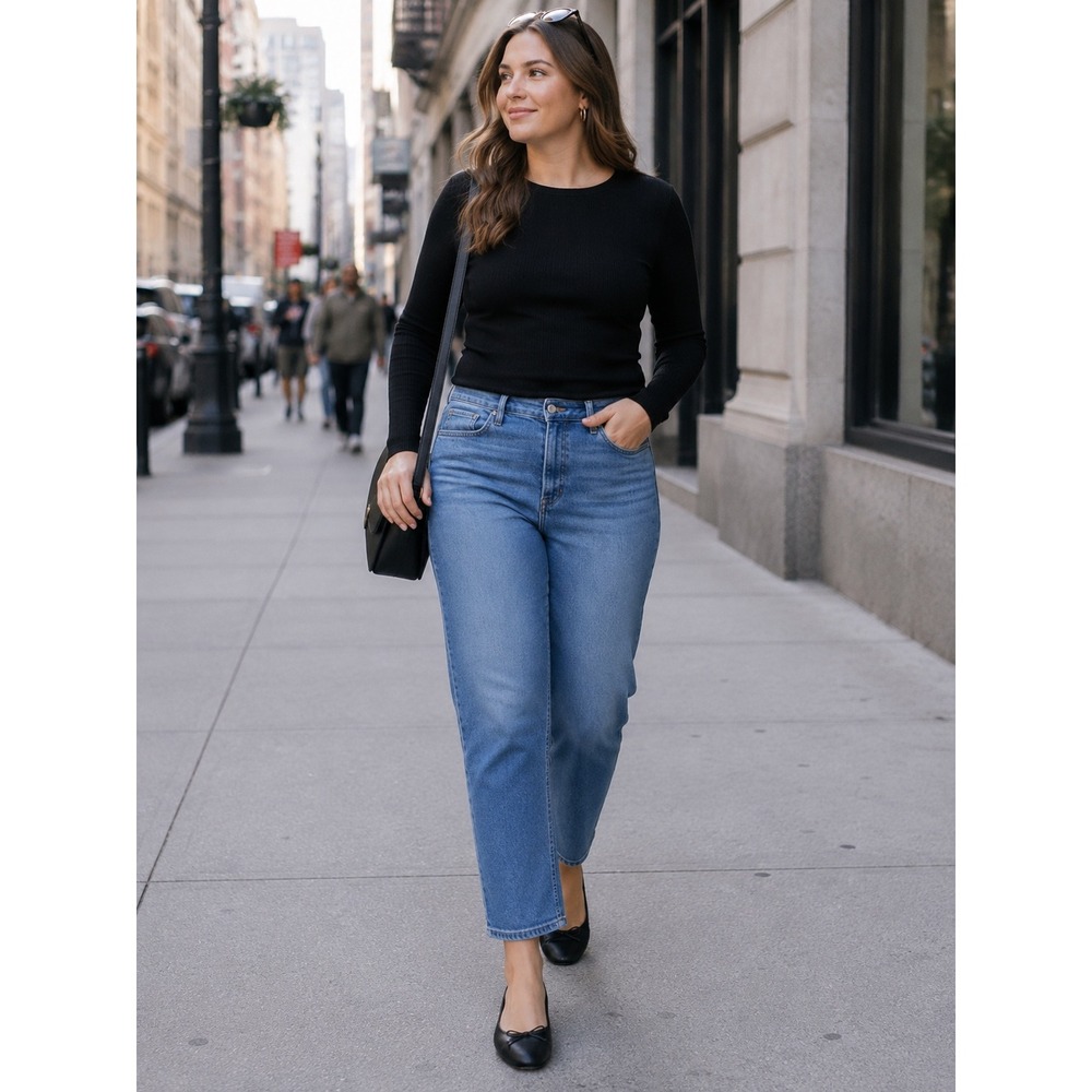 Favorite Daughter The Erin Mid Rise Slim Straight Jeans Hyannis Blue Denim